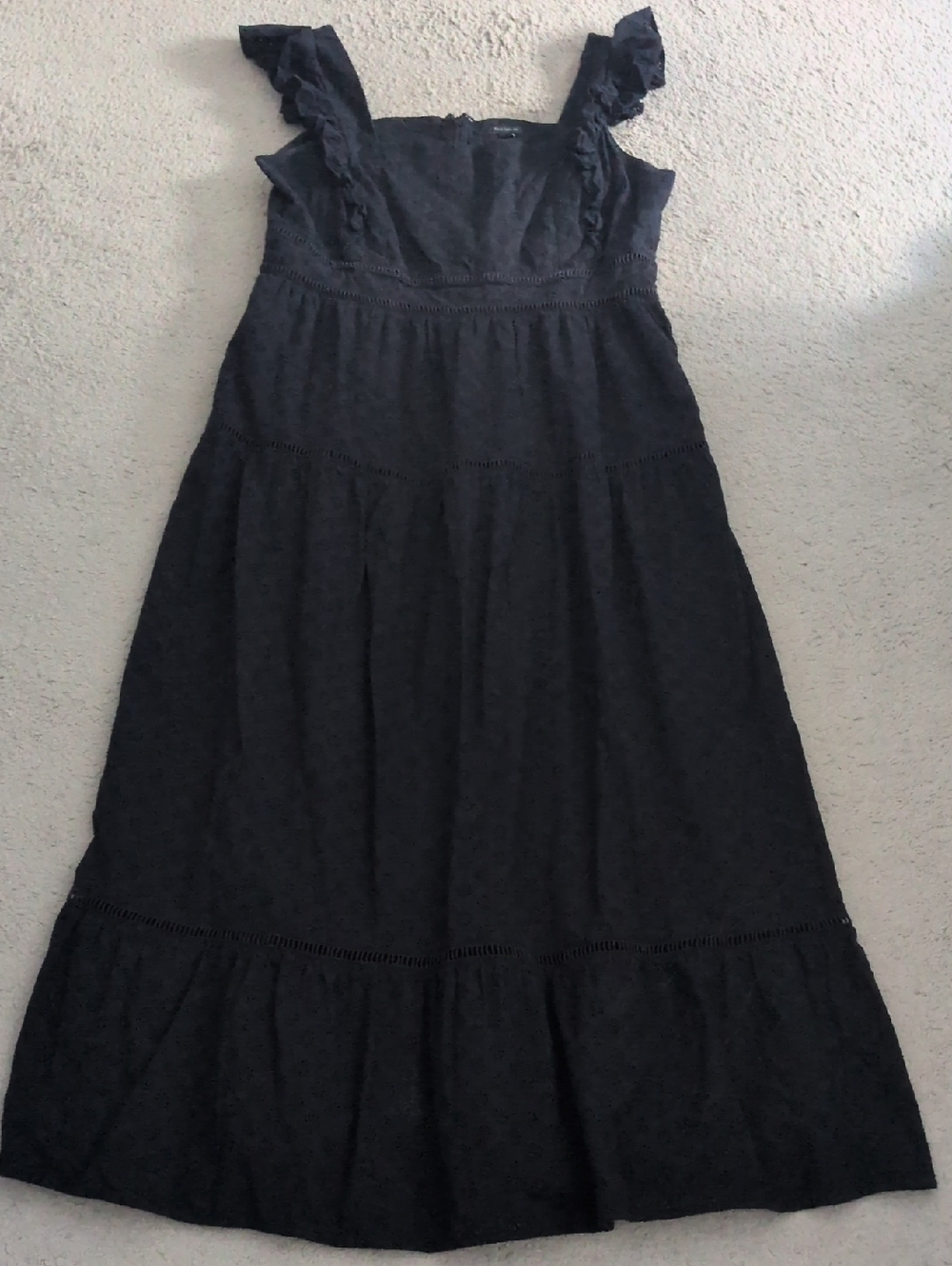 Ann Taylor Black Ruffle-Shoulder Maxi Dress